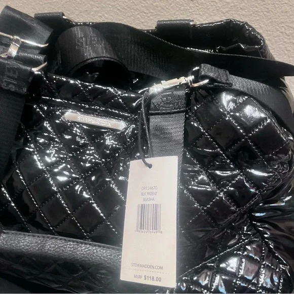 Steve Madden Weekender Black Patent Faux Leather Bag NWT - Picture 8 of 8